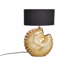 Designová stolní lampa Alexa v art deco stylu se zlatou podstavou a černým kulatým stínítkem 63cm