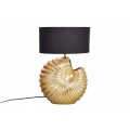 Stylová stolní lampa Alexa se zlatou kovovou podstavou ve tvaru mušle as kulatým černým stínítkem