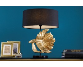 Designová art deco stolní lampa Sidoria se zlatou podstavou ve tvaru ryby a černým stínítkem 65cm