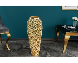 Stylová zlatá váza Hoja kulatých tvarů s kovovou konstrukcí v art deco stylu