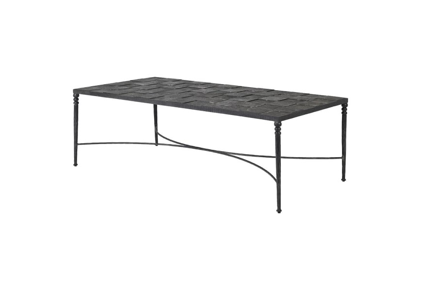 Designový kamenný konferenční stolek Feyre s ozdobnýma kovovými nohami černé barvy