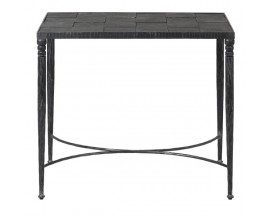 Designový příruční stolek Feyre s kamennou vrchní deskou a ozdobnýma kovovými nohami černé barvy 70cm