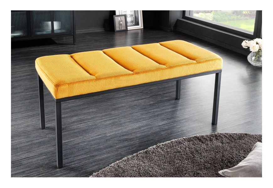 Designová lavice Soreli v moderním hořčicově žlutém manšestrovém provedení
