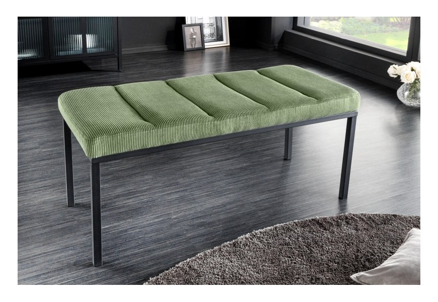 Moderní zelená lavice Soreli ve stylovém manšestrovém provedení