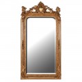 Rustikální závěsné zrcadlo Royalle v obdélníkovém tvaru se zdobením a pozlaceným povrchem rámu 162cm