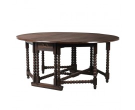 Klasický kulatý jídelní stůl Azrael z masivního dřeva s rozkladatelnou deskou a šuplíky 148cm