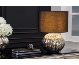 Moderní glamour stolní lampa Redesia s kovovým stříbrným stojanem a černým kulatým stínítkem 55cm