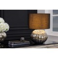 Glamour stolní lampa Redesia s podstavcem ve stříbrné barvě s lesklým povrchem bankovního tvaru s černým textilním stínítkem