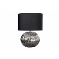 Moderní glamour stolní lampa Redesia na stříbrném lesklém podstavci ve tvaru baňky a černým textilním stínítkem