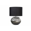 Moderní glamour stolní lampa Redesia s kovovým stříbrným stojanem a černým kulatým stínítkem 55cm