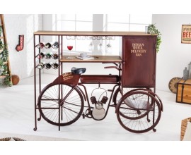 Designový industriální barový pult Tricycle z mangového dřeva s kovovou konstrukcí ve tvaru kola 190cm