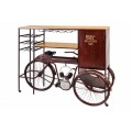 Designový industriální barový pult Tricycle s kovovou konstrukcí ve tvaru kola a masivní vrchní deskou hnědé barvy