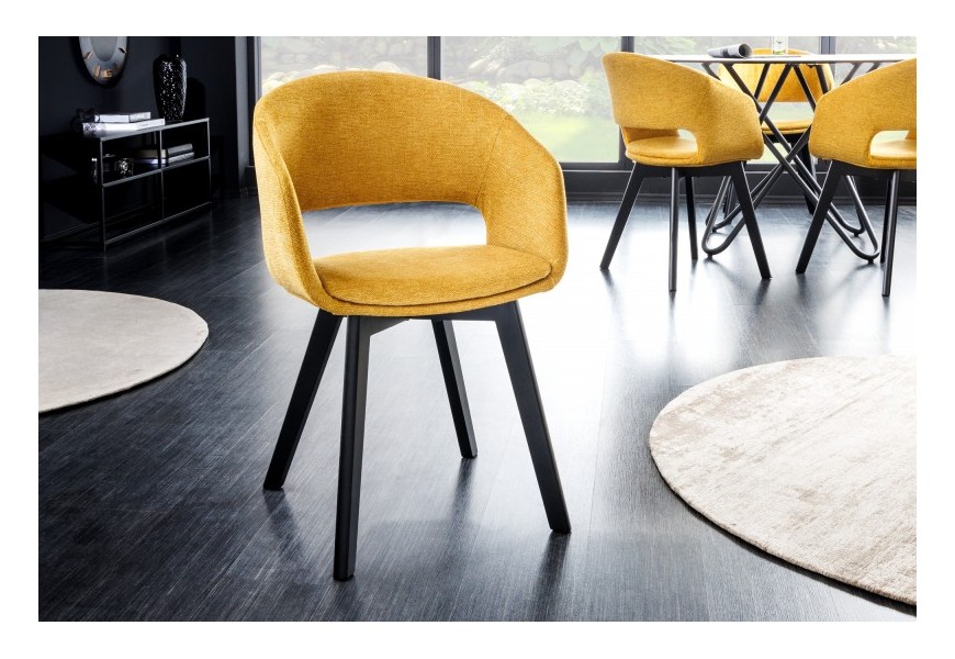 Designová čalouněná jídelní židle Lena ve skandinávském stylu žluté barvy