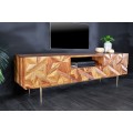 Masivní TV stolek Sovoy v art deco stylu z palisandrového dřeva s přírodním vzorem a se zlatými nožičkami