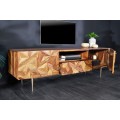 Designový art deco TV stolek Sovoy z masivního palisandrového dřeva hnědé barvy s dvířky, poličkou a šuplíkem