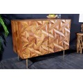 Art deco designová barová skříňka Sovoy z masivního dřeva sheesham s poličkami, dvířky a zlatými nožičkami z kovu