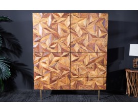 Art deco masivní skříňka Sovoy s přírodním vzorem hnědé barvy a se zlatými nožičkami z kovu 140cm