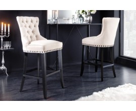 Elegantní barová židle Modern Barock se světlým béžovým potahem a designovým prošíváním 74cm