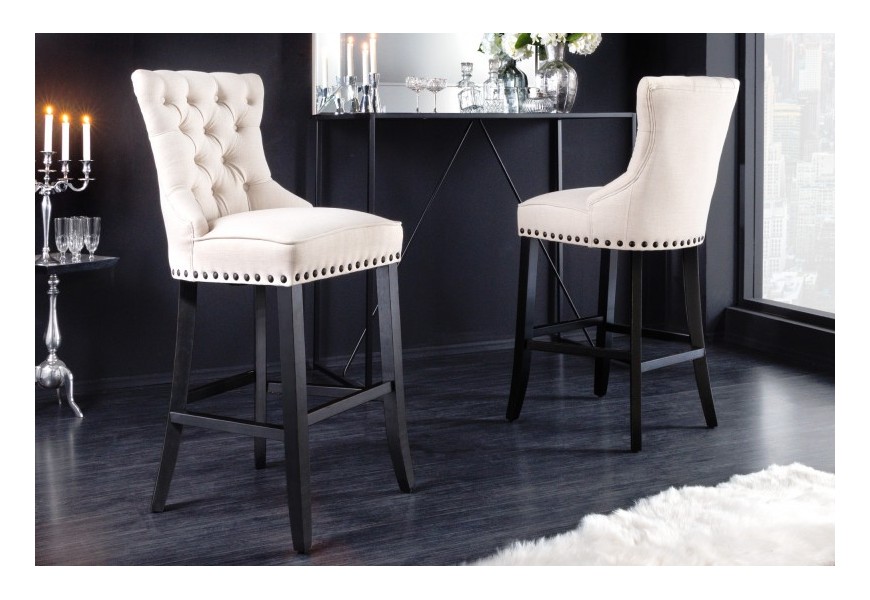 Elegantní barová židle Modern Barock se světlým béžovým potahem a designovým prošíváním 74cm