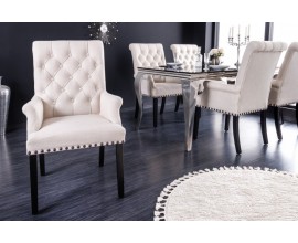 Designov&aacute; j&iacute;deln&iacute; židle Modern Barock se světl&yacute;m b&eacute;žov&yacute;m pro&scaron;&iacute;van&yacute;m čalouněn&iacute;m a čern&yacute;ma nohama 102cm