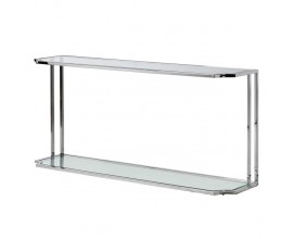 Stylový obdélníkový konzolový stolek Anesi ze skla s kovovou chromovou konstrukcí stříbrné barvy