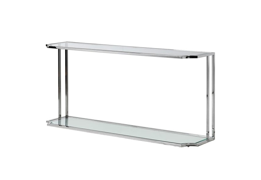 Stylový obdélníkový konzolový stolek Anesi ze skla s kovovou chromovou konstrukcí stříbrné barvy