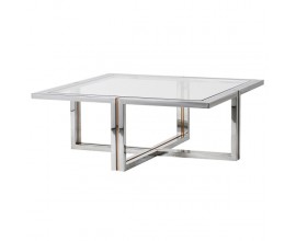 Designový chromový konferenční stolek Anesi čtvercového tvaru se skleněnou deskou 100cm