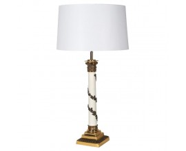 Designová stolní lampa Helion v bílo-zlatém provedení s ručním zdobením a bílým stínítkem 97cm