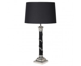 Luxusní stolní lampa Helion s černo-stříbrnou ozdobnou podstavou z kovu a černým stínítkem 97cm