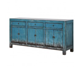 Orientální příborník Kolorida z masivního dřeva v modrém provedení s vintage patinou