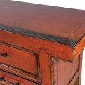 Vintage konzolový stolek Kolorida oranžové barvy z masivního dřeva s patinou a sedmi šuplíky 250cm