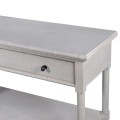 Provensálský konzolový stolek Celene v šedobílém off white provedení s poličkami a zásuvkami 160cm
