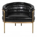Designové vintage křeslo Elio s koženým čalouněním v černém provedení se zlatou kovovou konstrukcí