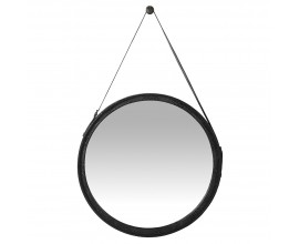 Designové kulaté nástěnné zrcadlo Ursula s koženým rámem černé barvy 81cm