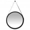 Kulaté závěsné zrcadlo Ursula s koženým rámem černé barvy
