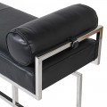 Art deco kožená lavice Ursula v černém provedení s chromovou kovovou konstrukcí 122