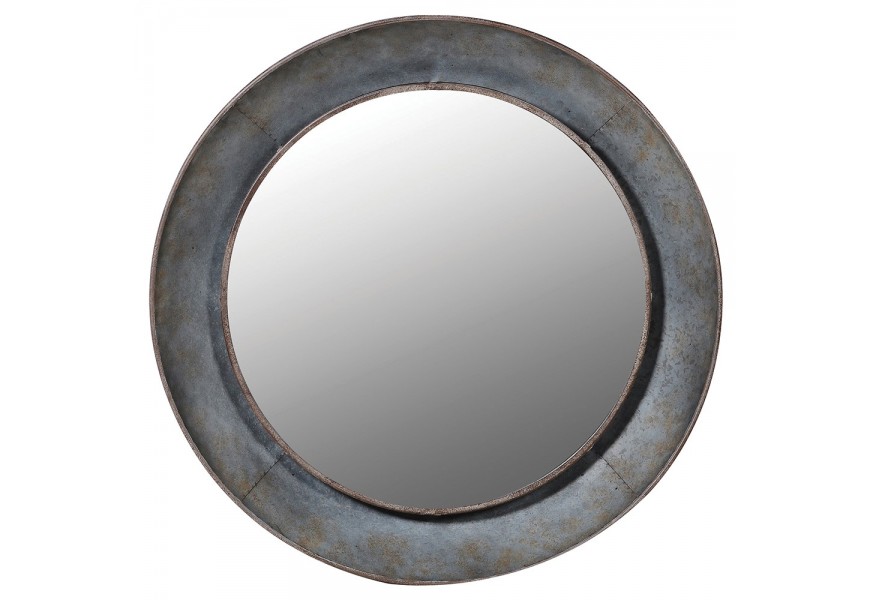Designové kulaté závěsné zrcadlo Rovenna šedé barvy s vintage patinou