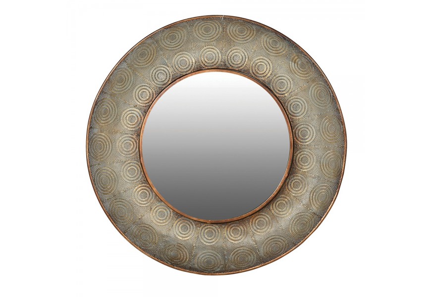 Orientální nástěnné zrcadlo Elon s kulatým kovovým rámem s ornamentálním zdobením