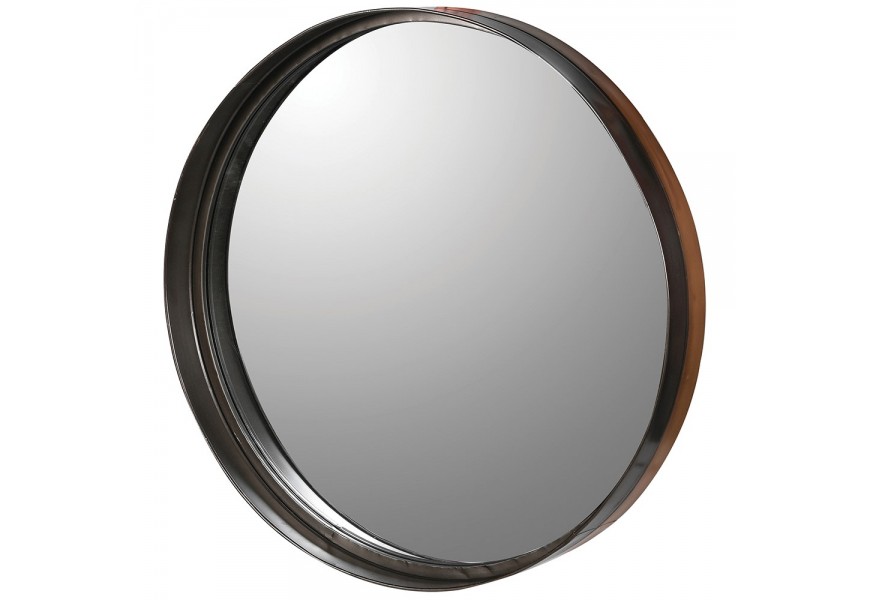 Designové kulaté nástěnné zrcadlo Cain s kovovým tmavě hnědým rámem