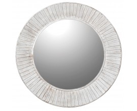 Vintage závěsné zrcadlo Peyton bílé barvy s ozdobným reliéfním rámem 80cm