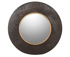 Designové kulaté zrcadlo Samei z kovu tmavě hnědé barvy se strukturovaným rámem 80cm