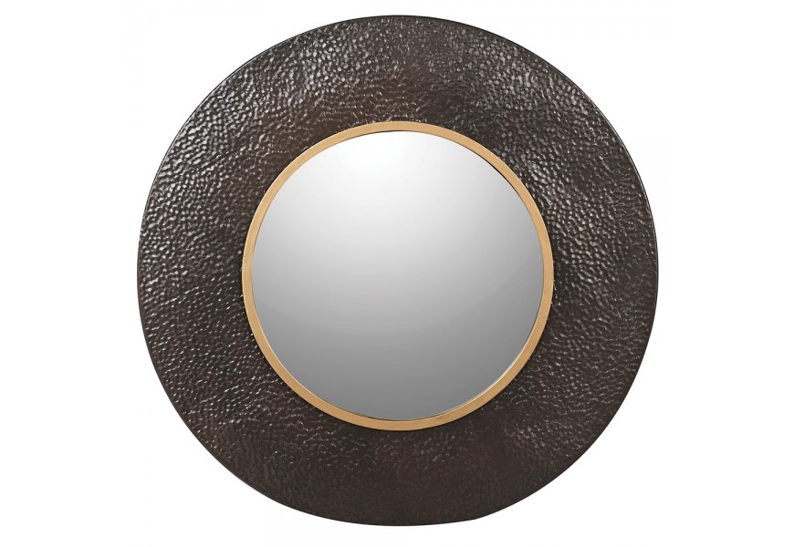 Stylové art deco nástěnné zrcadlo Samei s tmavě hnědým strukturovaným rámem z kovu