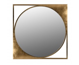 Art-deco kruhové zrcadlo Kvadrok se čtvercovým rámem se zlatou barvou 81cm