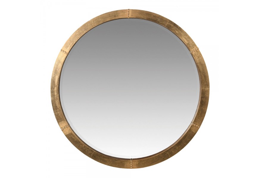 Industriální nástěnné zrcadlo Barrata kulatého tvaru s kovovým rámem ve zlaté barvě 92cm