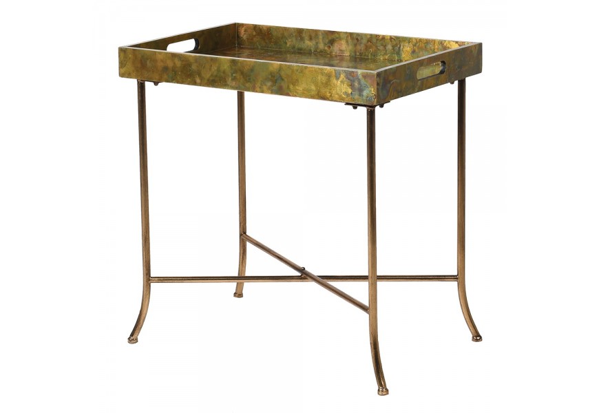 Vintage mosazný příruční stolek Roel v metalickém provedení na nožičkách a úchyty 62cm