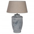 Designová antická stolní lampa Euridice s šedým podstavcem s patinou a béžovým lněným stínítkem