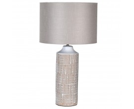 Dizajnová nočná lampa Ima s keramickou ozdobnou podstavou a okrúhlým béžovým tienidlom 68cm