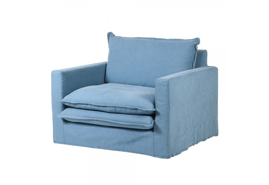 Elegantní moderní nábytek - Moderní křeslo Sky s azurvě modrým lněným čalouněním