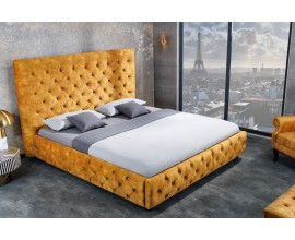 Moderní chesterfield manželská postel Kreon ve žlutém provedení ze sametu 180x200cm