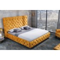 Moderní chesterfield manželská postel Keon se sametovým čalouněním žluté barvy